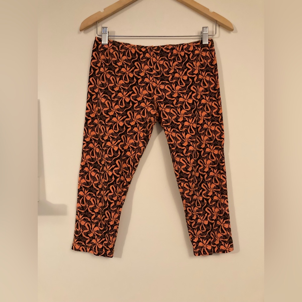 Vintage Y2K INSIGHT Cropped Leggings Orange and Black Bow Pattern Size 10